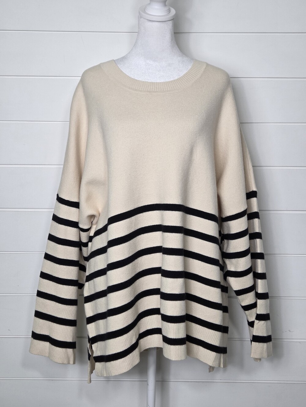 For The Republic Cream and Black Striped Women's Soft Casual Sweater size 3X